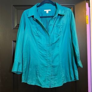 Retro Safari vibes teal Banana Republic button up / blouse summer vacay
